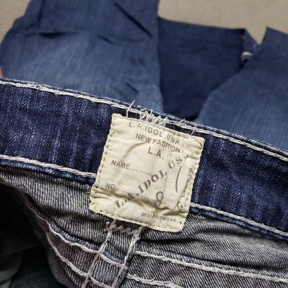 L.A. IDOL Thick Stitching Bling SKINNY JEANS sz 9 / 31 CRYSTAL STUDS Flap pocket - Picture 12 of 16